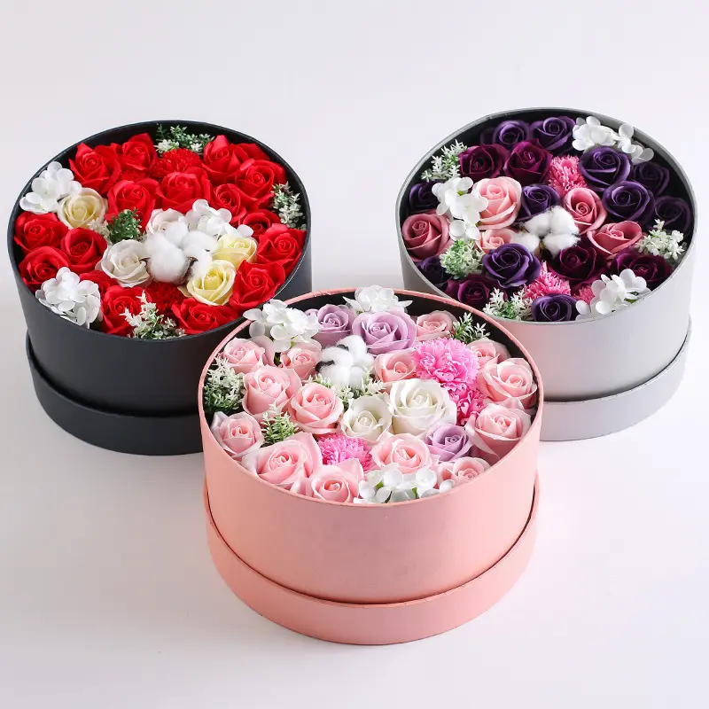 Confezione regalo con Bouquet rotondo scatola vuota con finestra trasparente scatola di imballaggio in cartone rosa per scatole per composizioni floreali 3pk