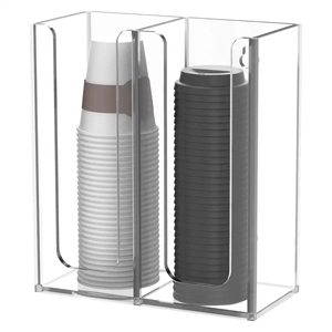 バリスタグレードアクリルカップホルダー収納オーガナイザー & 使い捨てカップふたホルダー + 紙スリーブディスプレイスタンドカフェカウンタートップ用