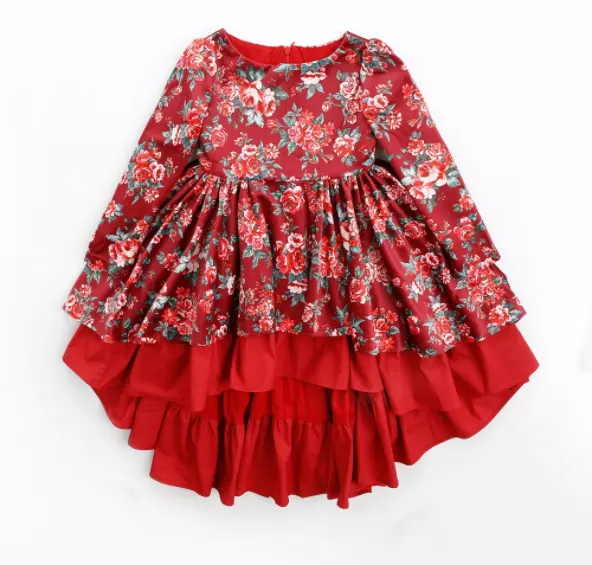 Vestido de fiesta de pana para niñas de 3 a 10 años, estampado de flores