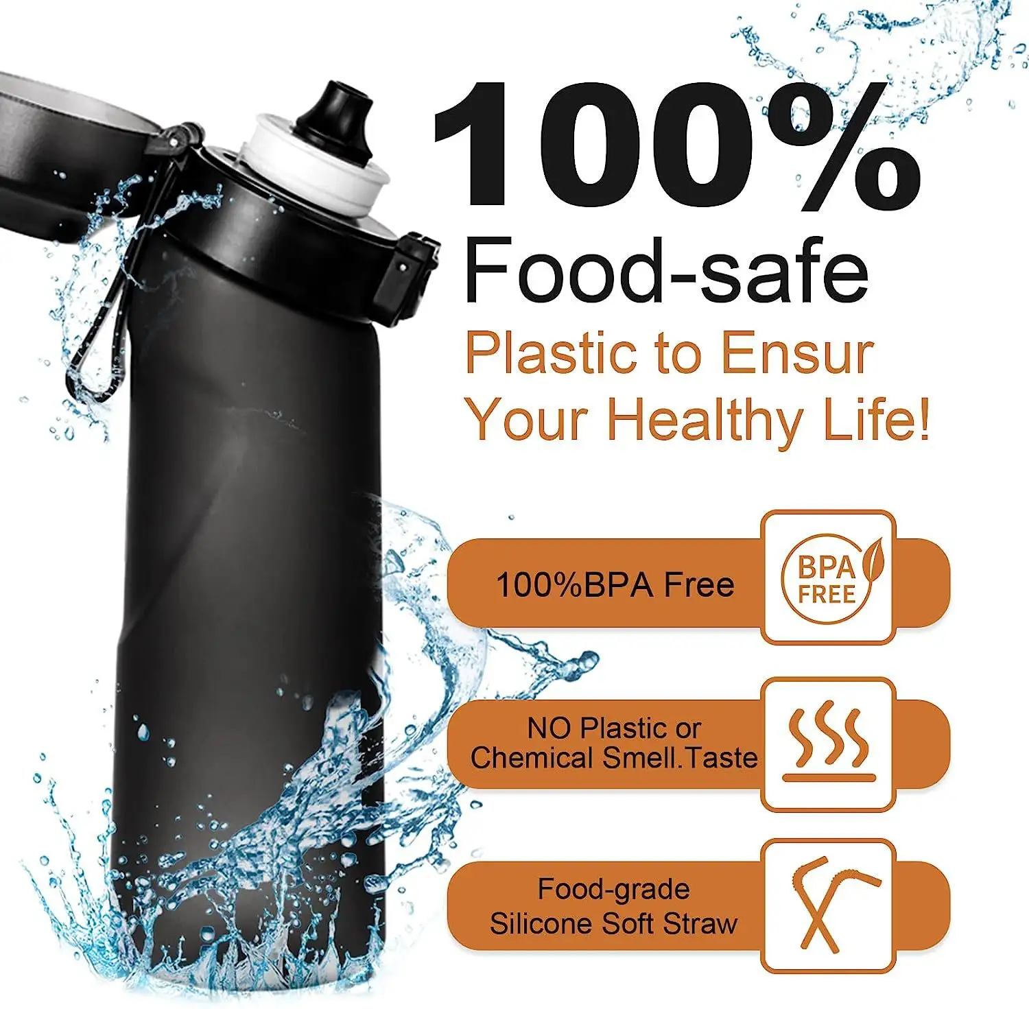 زجاجة شرب مياه بلاستيكية من Tritan مع 7 حبيبات نكهة 650 مللي للاستخدام الخارجي