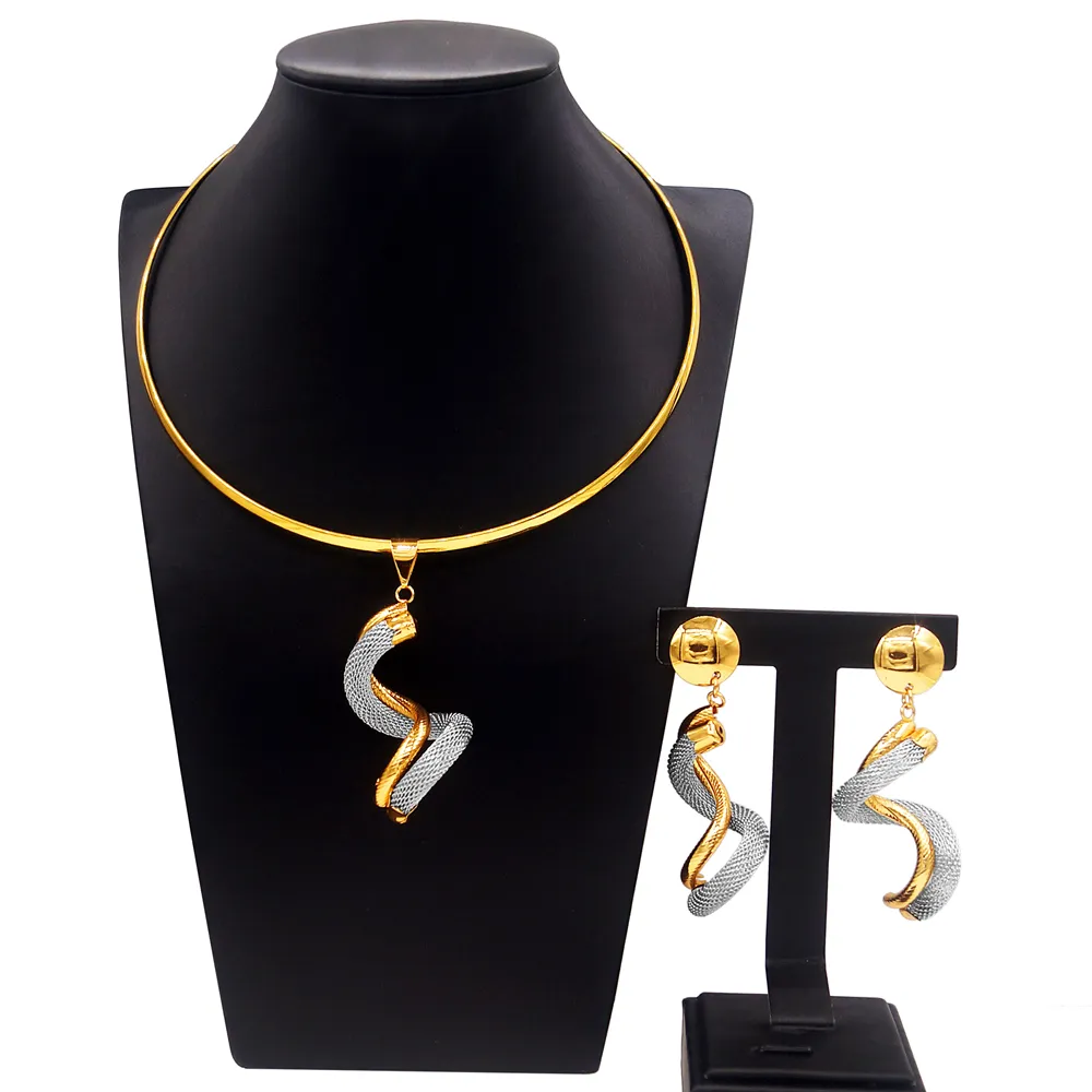 Nuovi orecchini collana Set di gioielli placcato in oro Bud Design set di gioielli in oro brasiliano per la celebrazione del matrimonio e il banchetto due Set