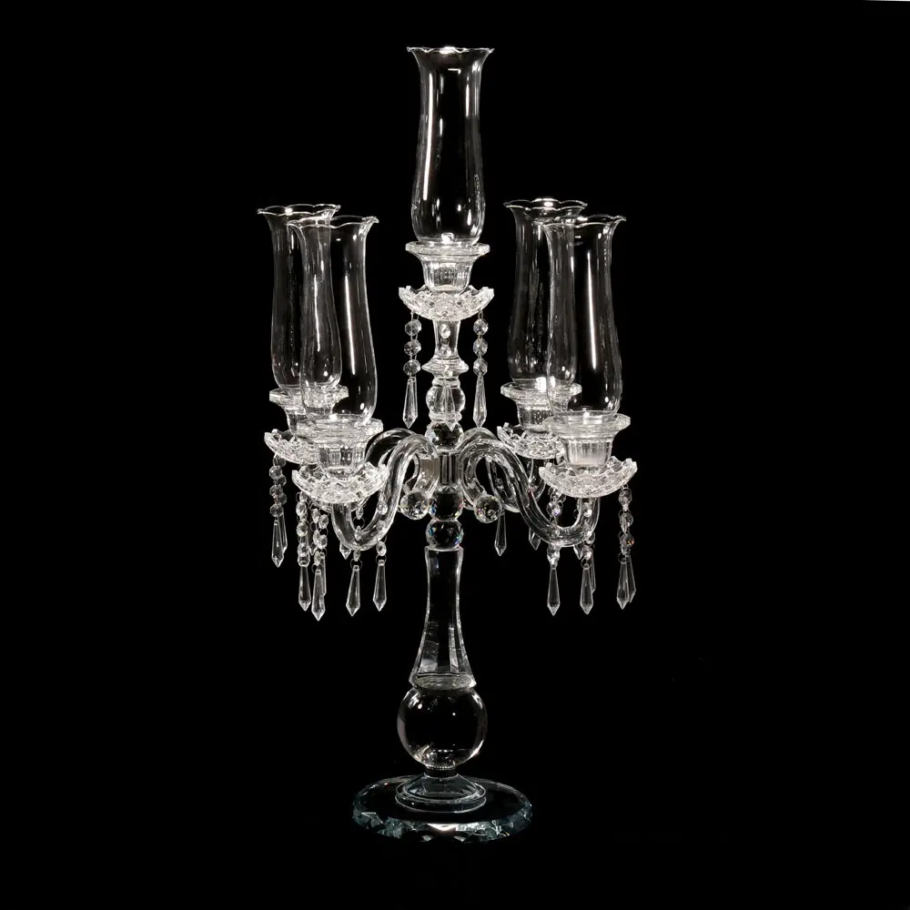 Candelabros com 5 braços para casamento, candelabros de cristal da decoração com tubo de vidro MH-Z168