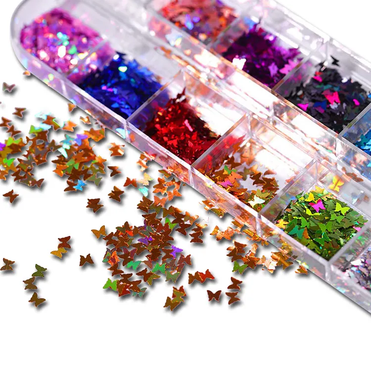 Paillettes pour ongles, accessoire de manucure, disponible en 12 couleurs, étoile fantaisie, papillon, Fluorescent, à faire soi-même