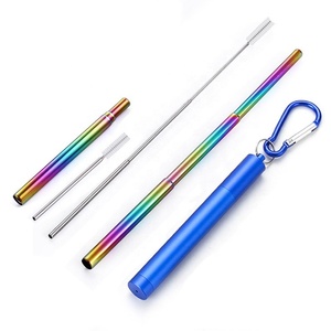 彩色可重复使用可折叠吸管便携式伸缩吸管金属吸管带盒 - Product Image 2