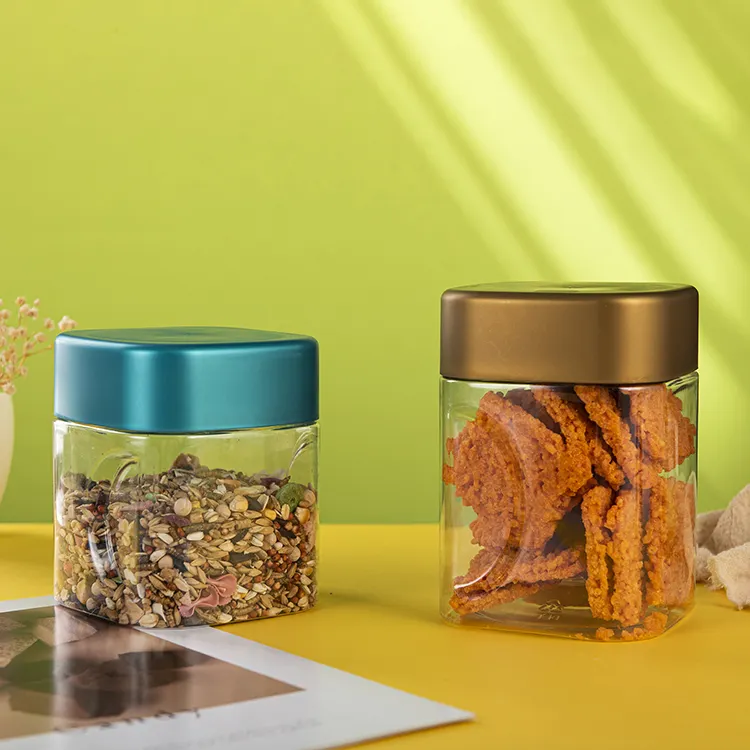 Frascos de plástico transparente PET personalizados para empacar chocolates contenedor cuadrado de alimentos con tapas 1000 ml