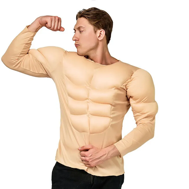 Nuovo design fake chest fake abs funny boy muscle t-shirt gioco di ruolo performance costume adulto divertente costume di Halloween