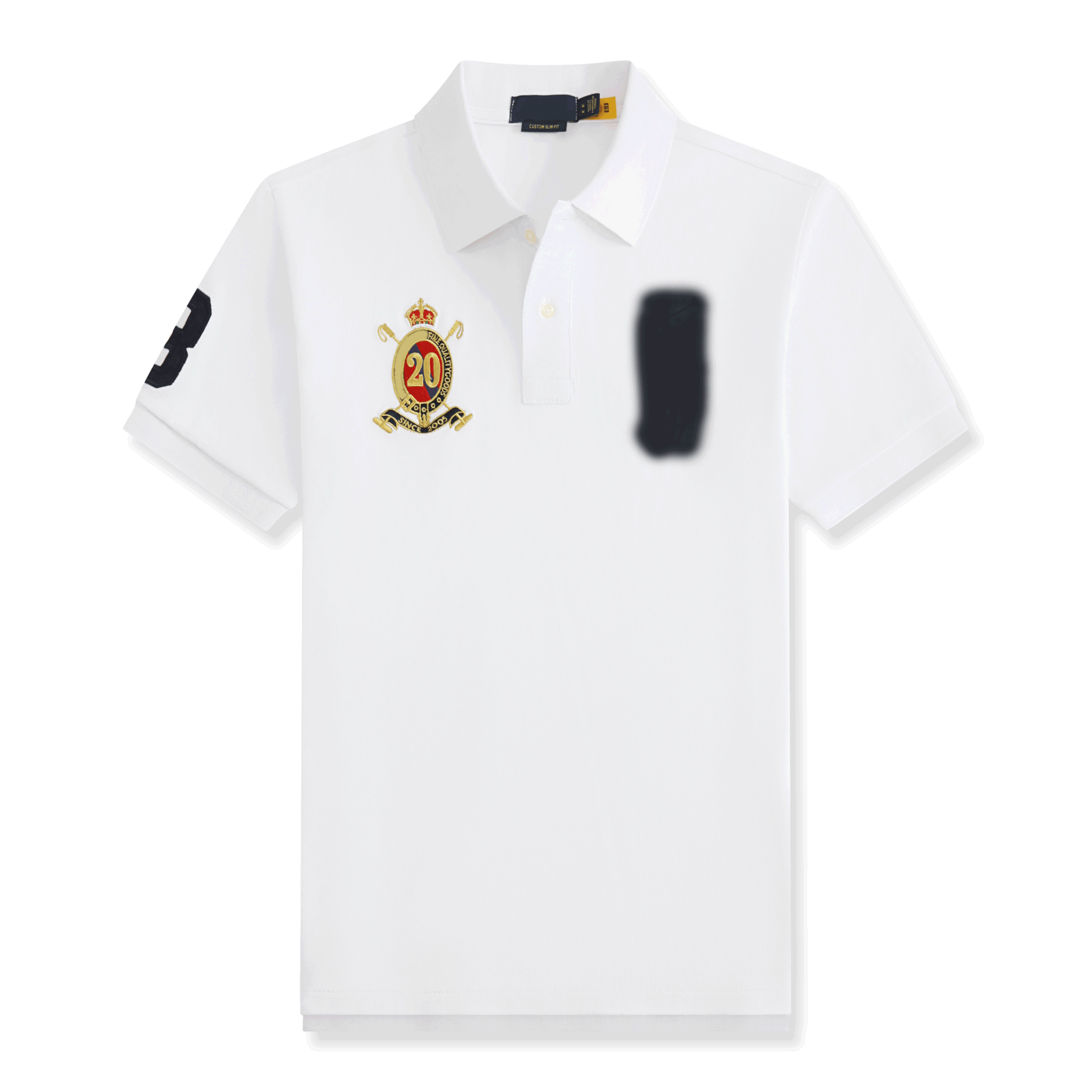 Blanco con logo RL negro.