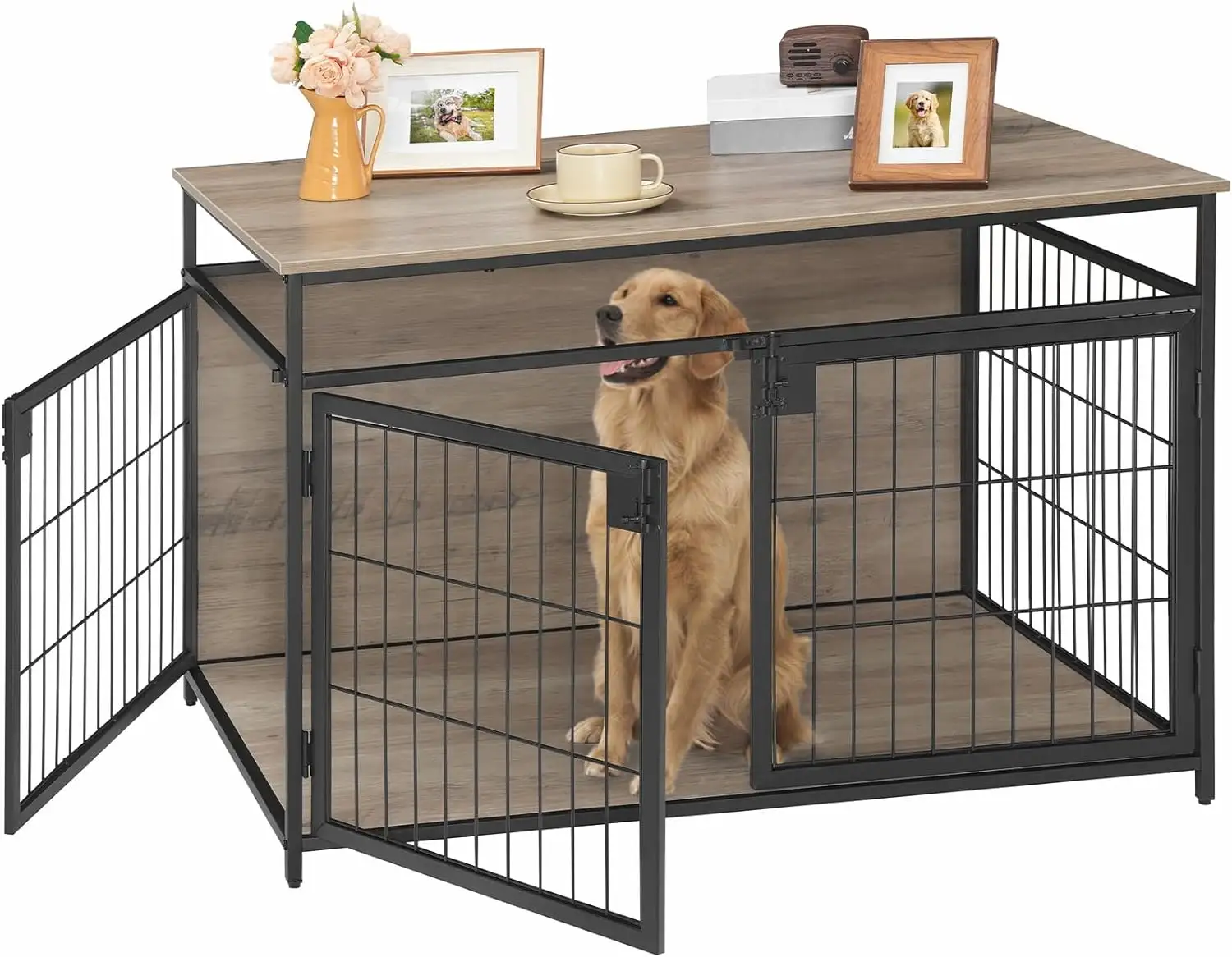 Cane decorativo in legno gabbia per cani al coperto con 3 porte medio/grande cassa per animali domestici fine tavolo per eleganti case e mobili