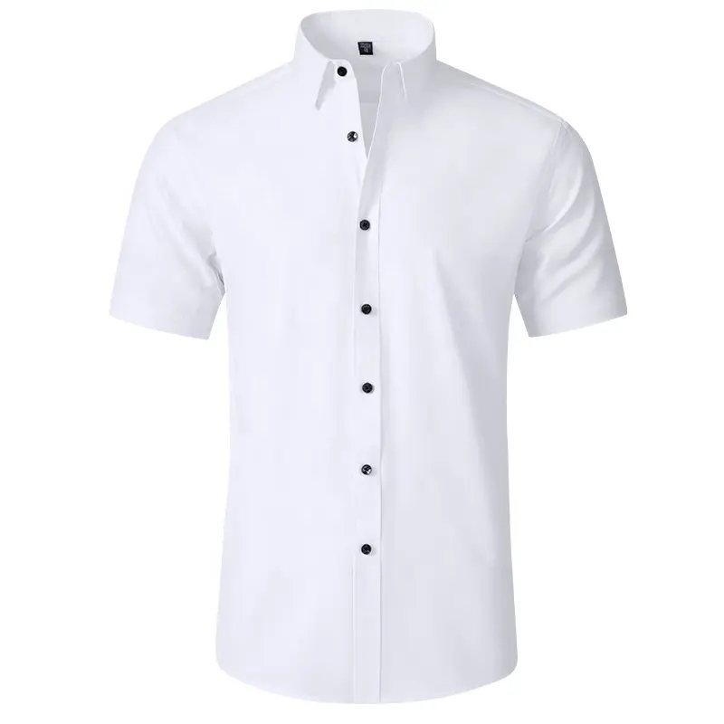 Atacado Botão Branco Up Elastic Cloth Camisa Fina para Homens Comércio Exterior Resistente a Rugas Simples Negócios Formal Camisas dos homens