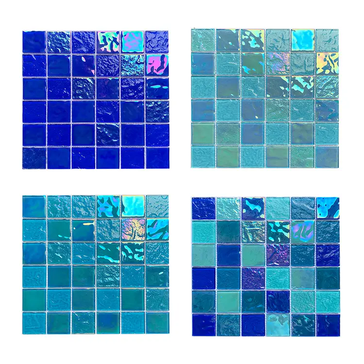 Mosaico de vidro iridescente azul por atacado, mosaico de vidro colorido para decoração de piscina ou banheiro