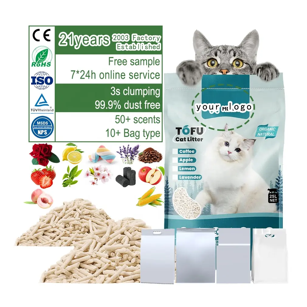 China Fabrikant Kattenbakvulling Van Hoge Kwaliteit Natuurlijke Biologische Tofu Kattenbakvulling Oem/Odm Stofvrije Tofu Kattenbakvulling