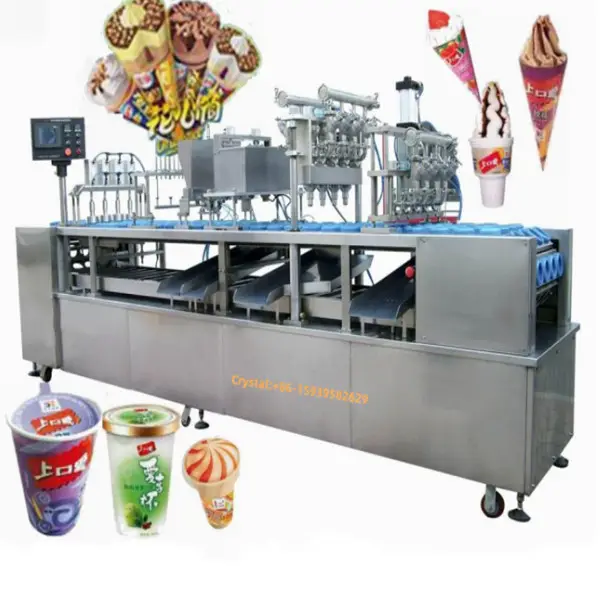 Macchina per gelato multifunzionale/linea di produzione di coni gelato/macchina per il riempimento di gelato a cono di tazza di cioccolato