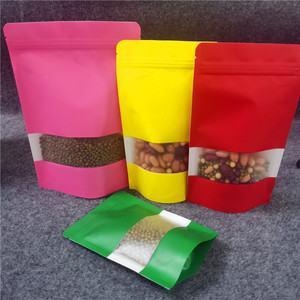 Kraft kağıt açılıp kapanabilir Zip kilit Doypack renkli ısı yapışmalı gıda saklama ayakta duran torba pencere ile - Product Image 6