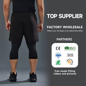 Luckpanther 2 in 1 Gym <strong>Running</strong> Trouser Compression Double Layer Quick Dry <strong>Capri</strong> 3/4 Leggings for Men With Zipper Pocket - Product Image 3