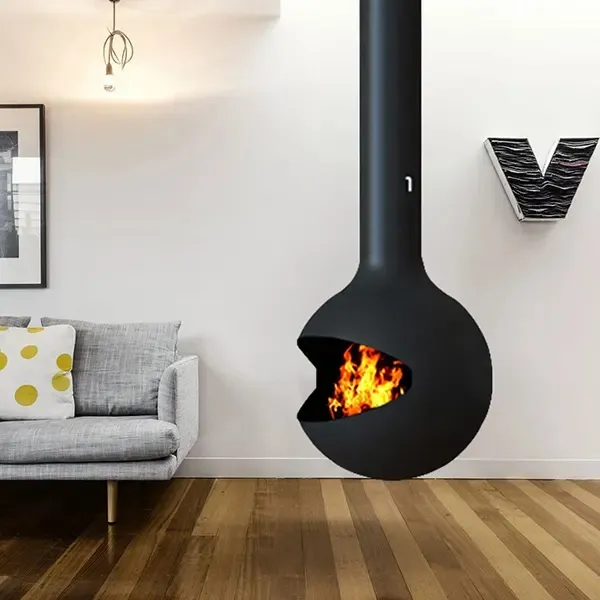 Gran oferta, estufa de acero colgante para interiores, chimenea decorativa de leña con chimenea