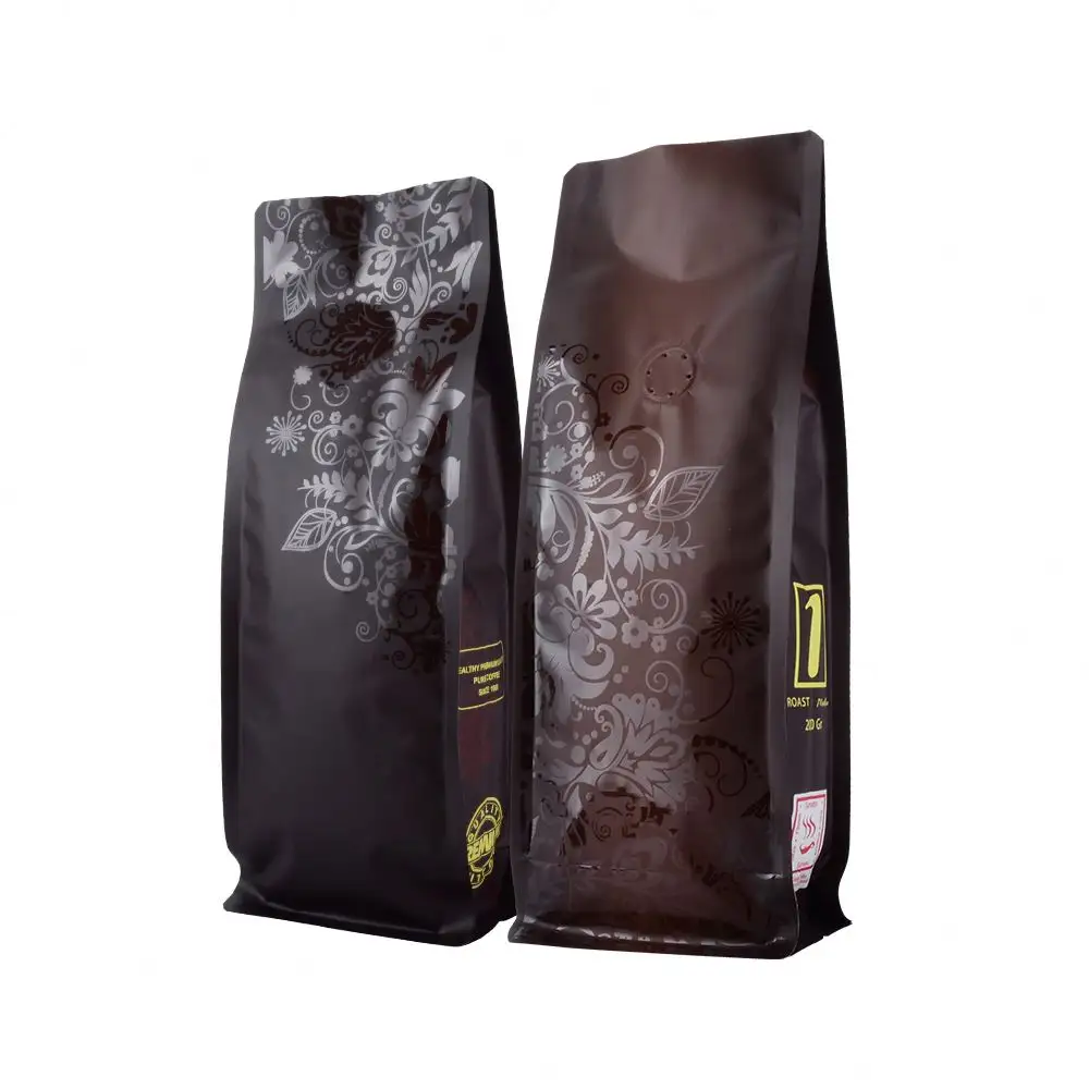 Bolsas de plástico con sello térmico de alta calidad, color negro, ecológico, fondo duro, bolsa de café Compostable