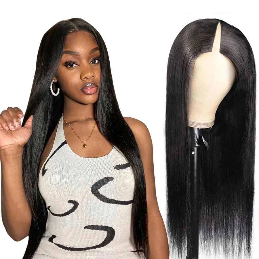 Virgin Raw Cuticle Aligned Human Hair Wigs for Black Women U Part Wigs Wholesale V Part Wig