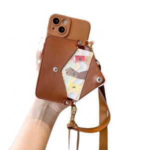 Deri cüzdan çanta lüks yeni cep telefonu aksesuarları arka kapak telefon iPhone için kılıf 14 Pro Max