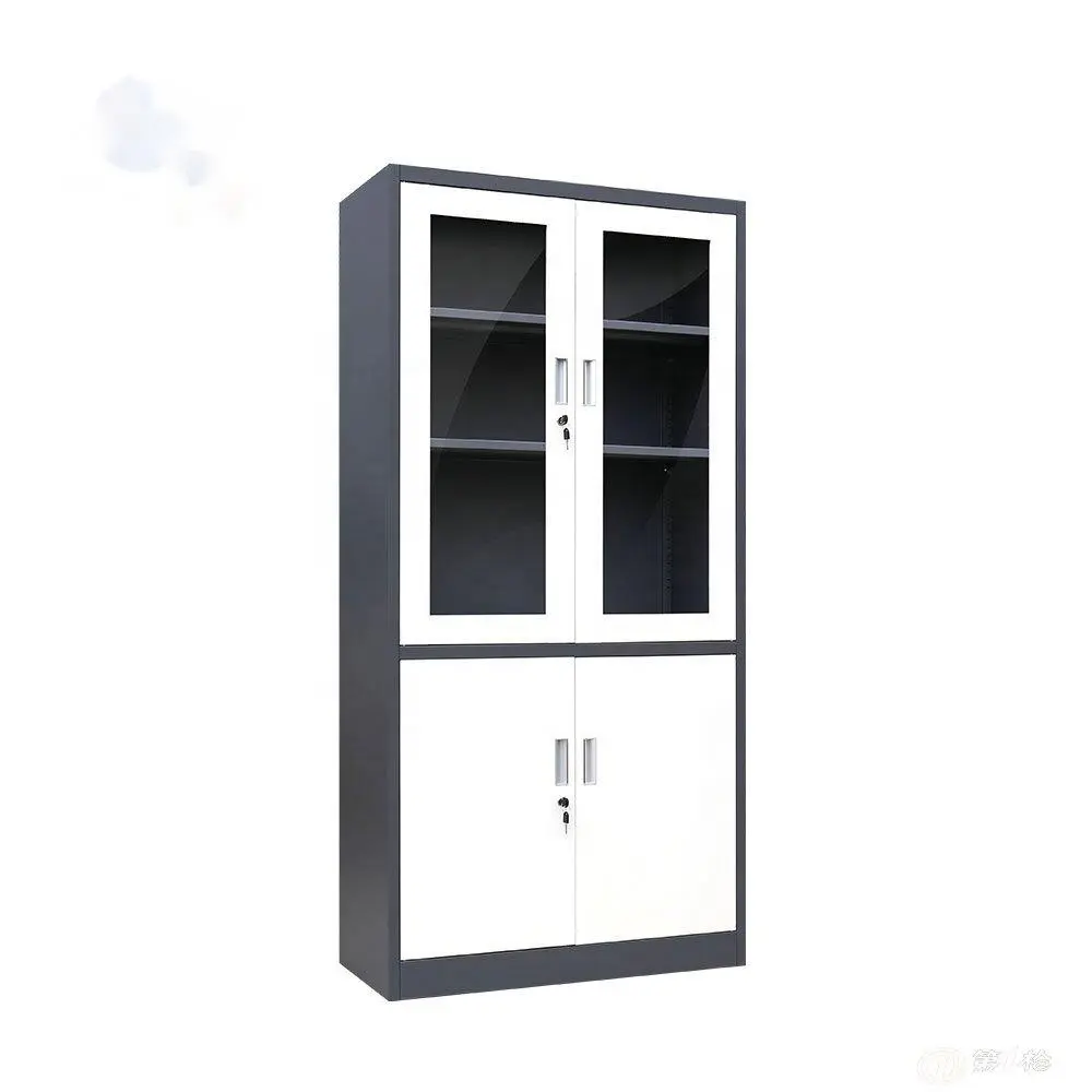office file storage lockable 2 swing glass door display steel cupboard cabinet easy assembled