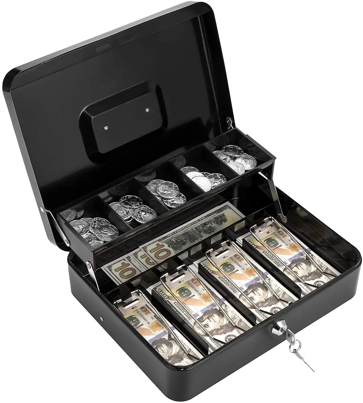 Черный металлический Сейф для денег, кассовый аппарат с ящиками для экономии денег