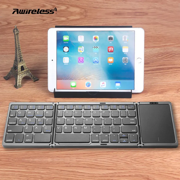 Mini teclado inalámbrico BT plegable triple plegable recargable de viaje con panel táctil para Windows Android iOS Tablet PC Smart Phon