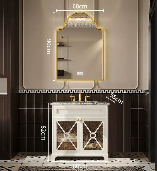Piano in marmo da 80 cm & Lavabo in ceramica + specchio smart