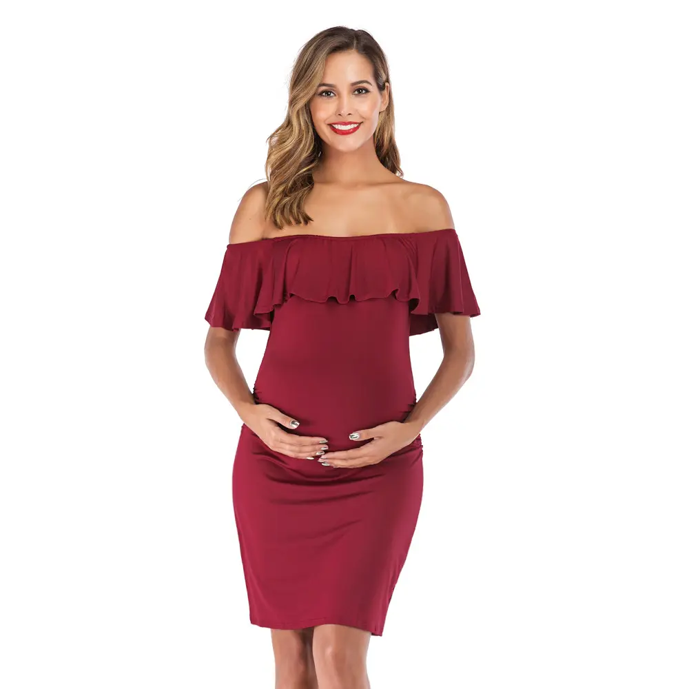 Factory sell custom drop shipping maternity clothing dress breast feeding cloth pregnant Off shoulder nursing maternity Dress