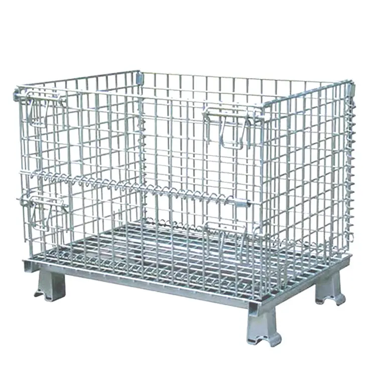 Guangdong Fournisseur Robuste 4 Voies Entrée En Métal Pliable Conteneur de Palette De Stockage En Acier De Cage de Treillis