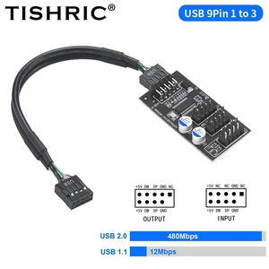 USB 2,0 Hub USB de 9 pines macho 1 a 3 Cable de extensión hembra adaptador divisor USB Tarjeta de expansión para placa base de escritorio - Product Image 5