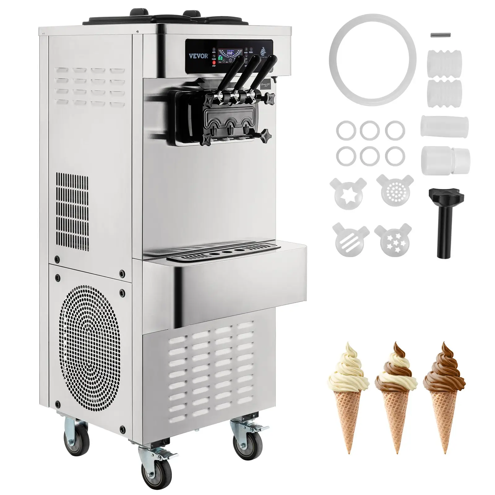 SIHAO-máquina comercial de helados 2 + 1, máquina de servicio suave de 2450W, fabricante de Yogurt helado para aperitivos, Bar y cafetería