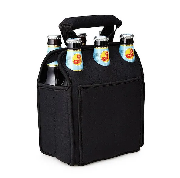 Newest fashion custom promotional black neoprene 6 bottle beer cooler bag