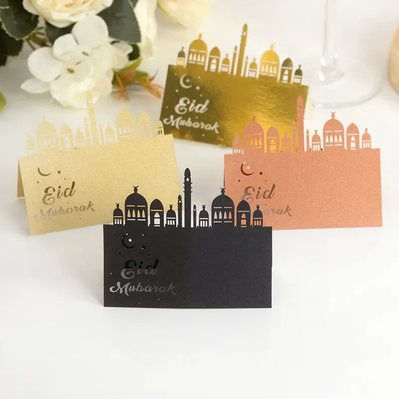 Eid Mubarak arquitectura Mesa nombre lugar tarjeta musulmán encaje nombre mensaje ajuste tarjeta boda cumpleaños fiesta Favor Decoración