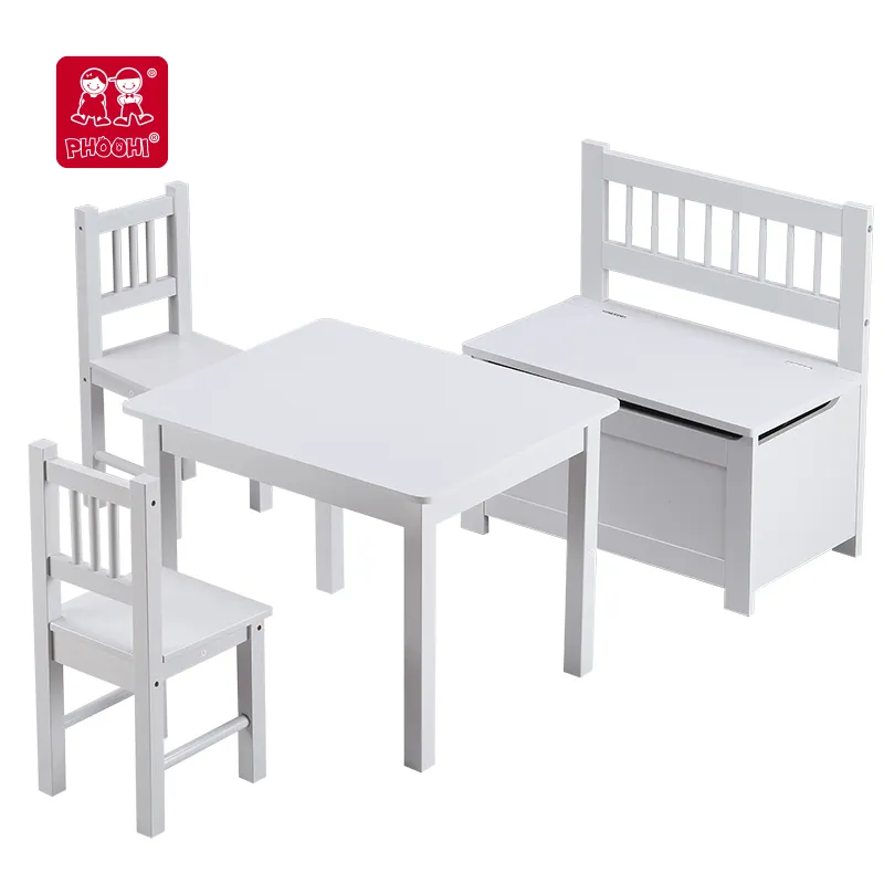 Ensemble de meubles pour enfants, tables et chaises en bois et tabouret de boîte de rangement pour enfants