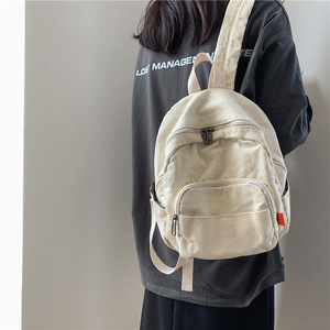 ulzzang Retro Ins <strong>K</strong>-Style Canvas <strong>Small</strong> Backpack with Zipper Closure Harajuku Logo Pattern Washed Student Bag for Female Travel - Product Image 2