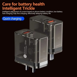 <strong>38W</strong> Transparent Shell <strong>Charger</strong> for Mobile Phone EU US Charging Head Tablet QC3.0 PD20W Fast Charge Adapter - Product Image 4