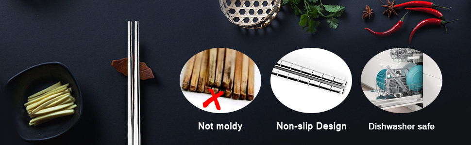 Non-Slip Chinese Stainless Steel Reusable Metal Chopstick for Sushi Food Sticks Tableware Kitchen
