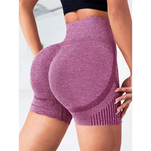 Özel logo spor dikişsiz katı çizgili yüksek bel ezme popo şort çabuk kuruyan nefes kadınlar <span class=keywords><strong>Yoga</strong></span> kısa