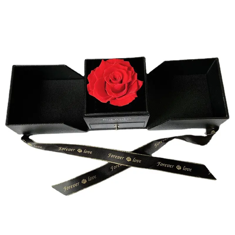 2024 China Wholesale valentine day single Eternal flower 7-8 cm preserved dried rose in luxury acrylic jewelry square box