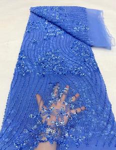 HFX 2024 New High End Beauty Hot <span class=keywords><strong>on</strong></span> Sale Stoff Hochwertige hand gefertigte Stickerei Pailletten Perlen Netz Spitze für 5 Meter Brautkleid