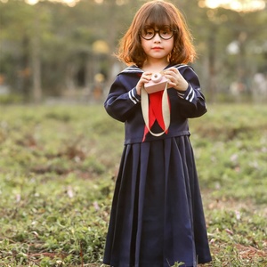 Kızlar sonbahar uzun kollu öğrenci denizci üniformaları Anime cehennem kız Cosplay kostüm kravat japon okul ile uzun elbise üniforma