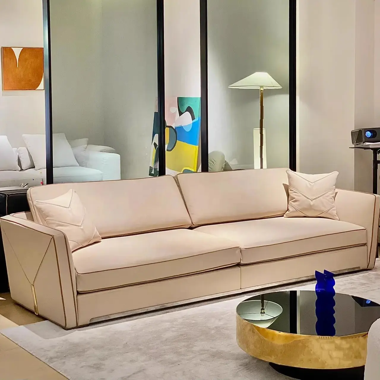 L forma angolo 7 posti Italia divano divano divano lusso set mobili soggiorno moderni divani bianchi di lusso per il soggiorno