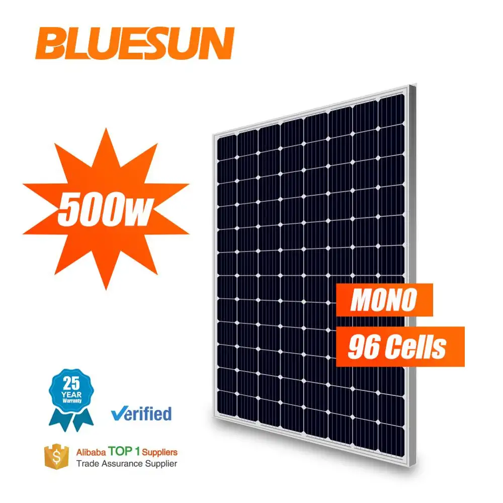 Solo panel solar 500 w 450 vatios 480wp bluesun 48v 500 watt 500 watt panel solar monocristalino de precio en la India