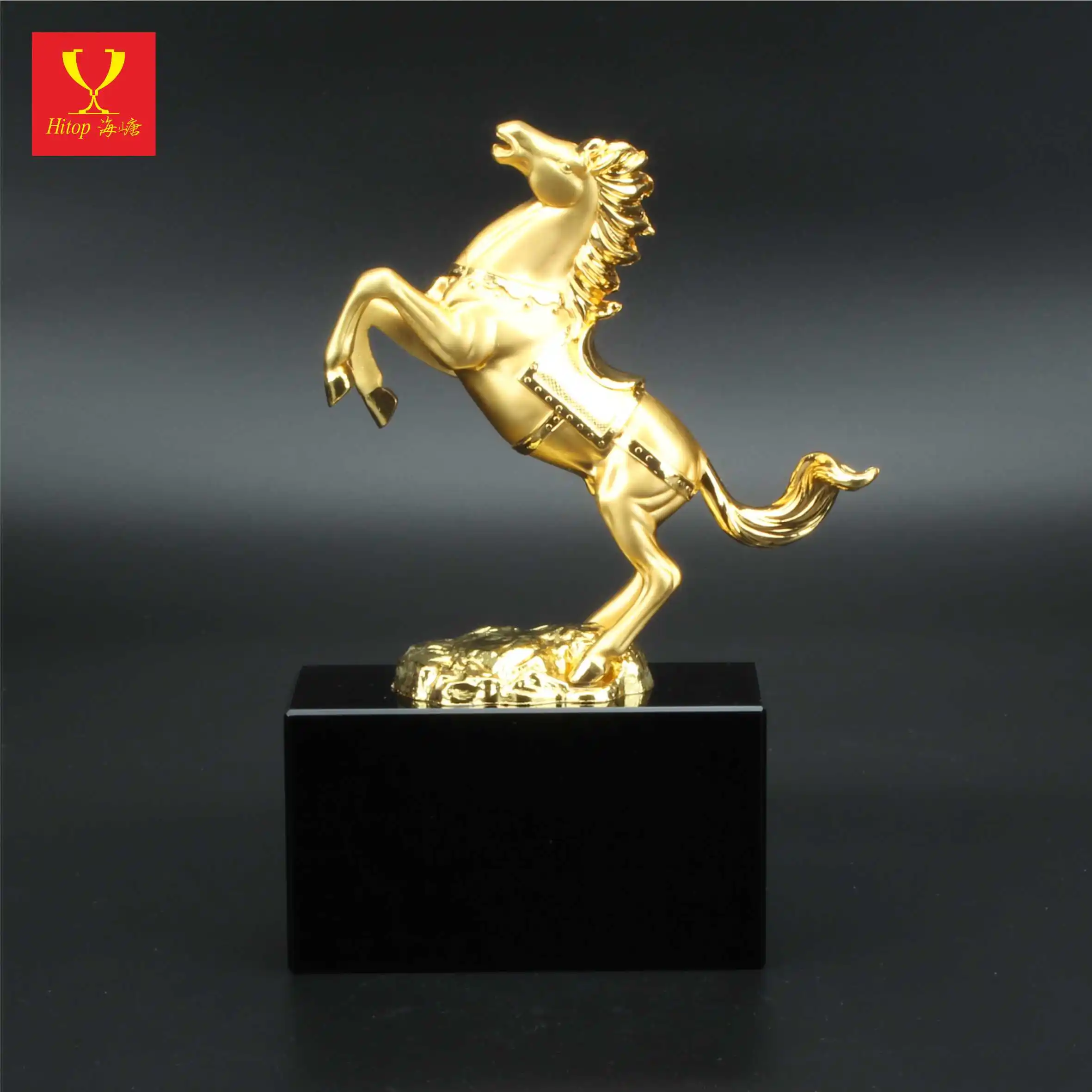 Custom Golden Metal Horse Trophy With K9 Crystal Base global ball Award For Souvenir Business Gifts Crafts as office desk sets