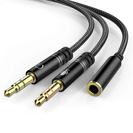 3.5mm Splitter Mic Cable for Computer Headset 3.5mm Female to 2 Male Mic e Audio Stereo Jack Earphones Port to Speaker PC Ad
