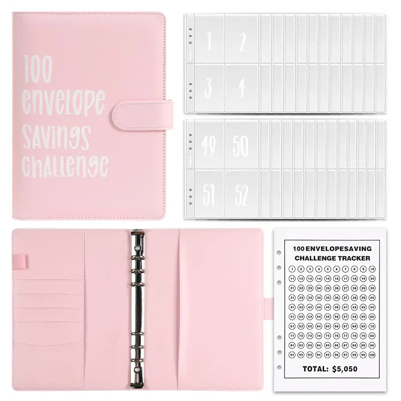 Grosir Set perencana bisnis Notebook dengan 6 cincin Spiral A5 A6 Budget Binder di Macaron warna PU kulit penutup untuk hadiah