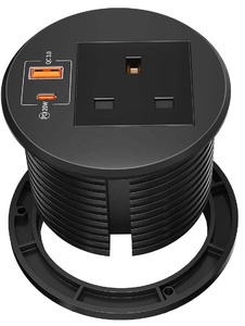80mm <strong>UK</strong> Plug Recessed <strong>Mounted</strong> Smart Round Grommet Socket for Office Furniture with 1AC Power Outlet 20W USBA+USB-C Port - Product Image 2