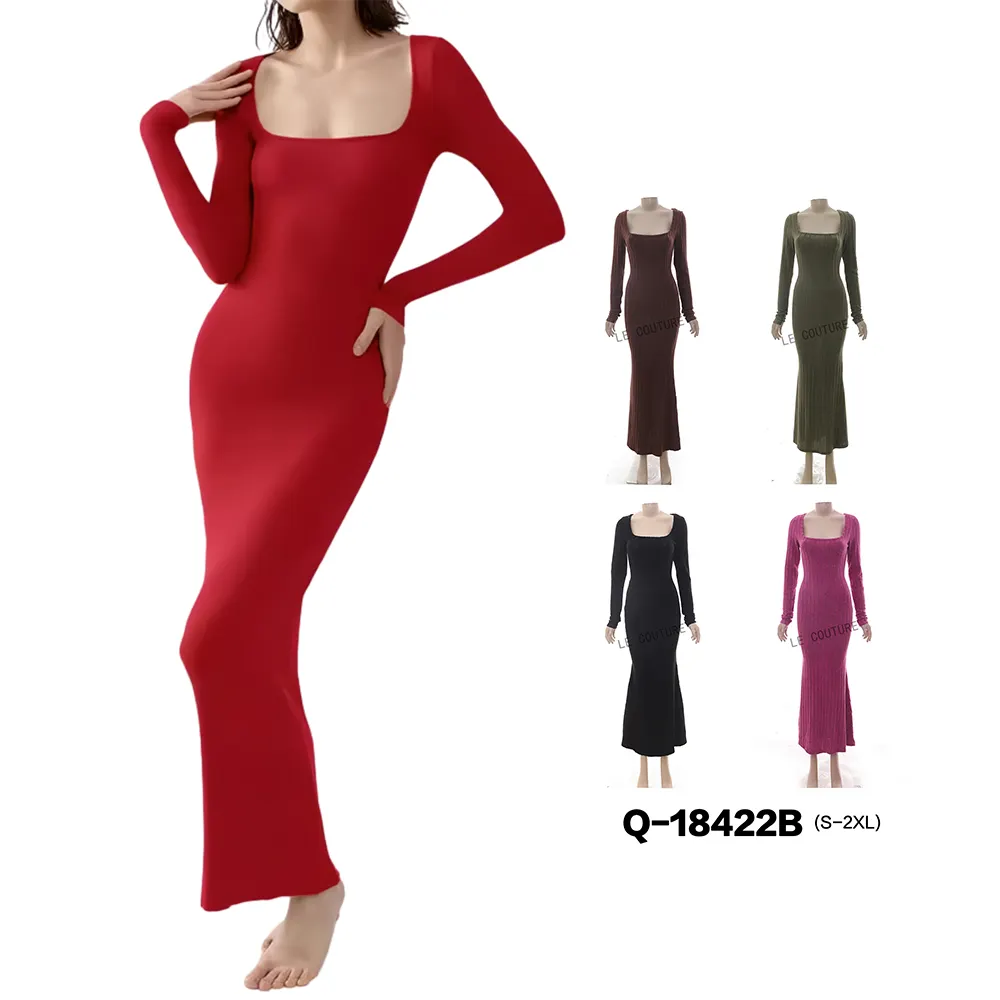 Abiti donna sirena abiti aderenti personalizzati da donna a collo quadrato maxi abito a coste Slim Fit