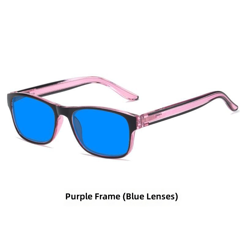 Purple frame-blue lens
