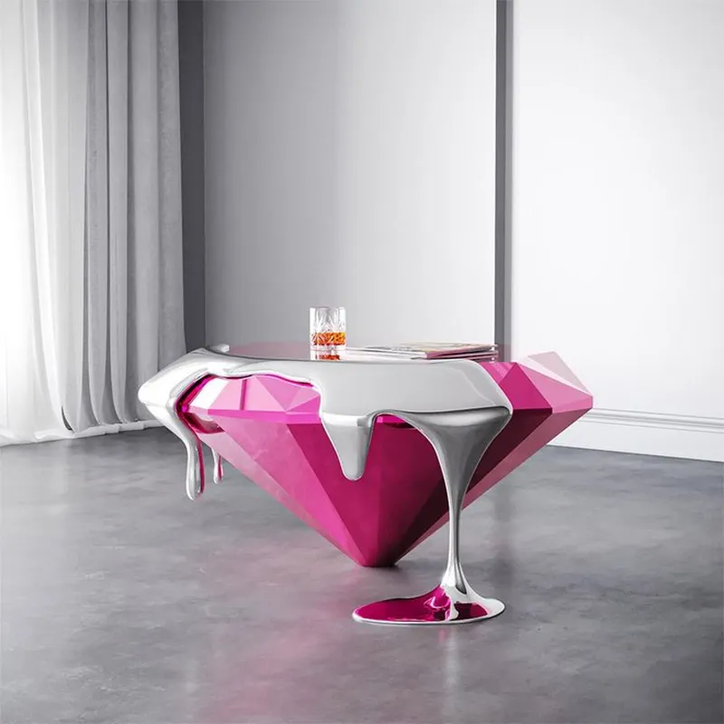 Mesa de centro de fibra de vidrio para el hogar, diseño moderno, colorido, diamante, belleza, sala de estar
