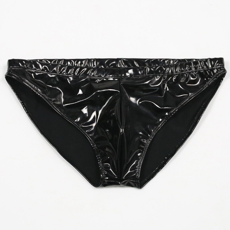 Slip en cuir noir, culotte string en caoutchouc latex